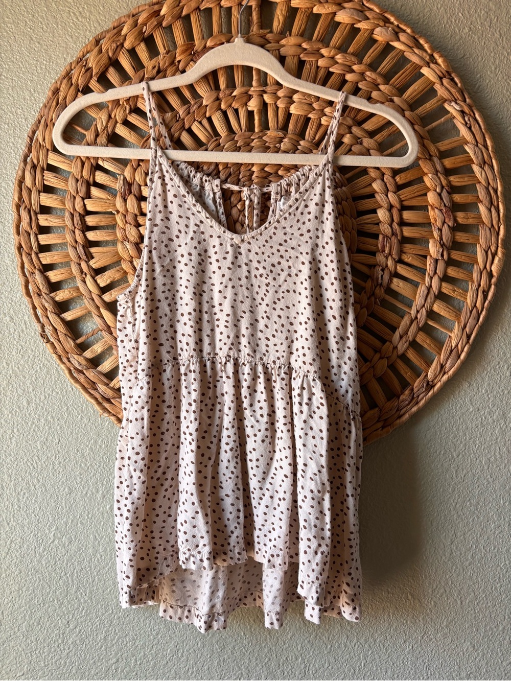Women’s Beige Polka Dot Spaghetti Strap Tank Top